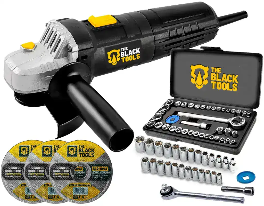 Esmerilhadeira Lixadeira Angular 4.1/2 780W Com Kit de Soquetes 40 Pecas The Black Tools